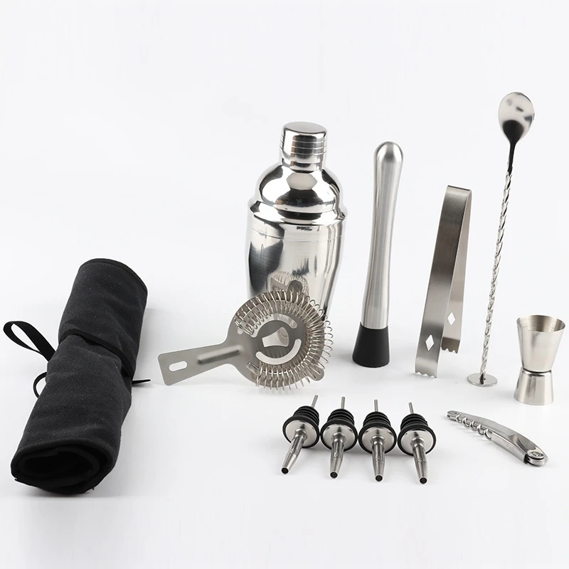12Pcs Stainless Steel Cocktail Shaker Bar Set Bartender Kit Wine Martini Mixer Boston for Party Tool Bartenders Roll | Дом и сад
