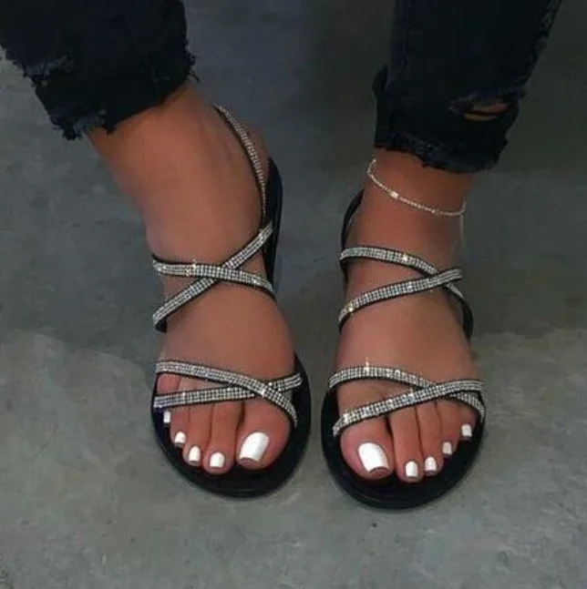 

2020 New Women Summer Slippers Ladies Shiny Glitter Crystal Female Casual Woman Outdoor Flip Flop Women's Slip On Flat Shoes