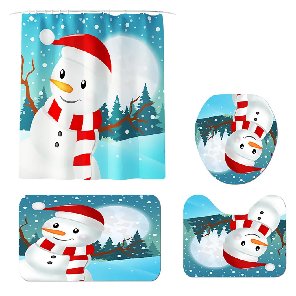 4 шт. нескользящий коврик для унитаза из полиэстера набор ванной занавеска душа