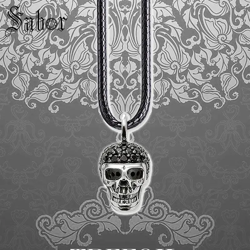 Ожерелье из кожаной веревки с черным фианитом модные ювелирные изделия