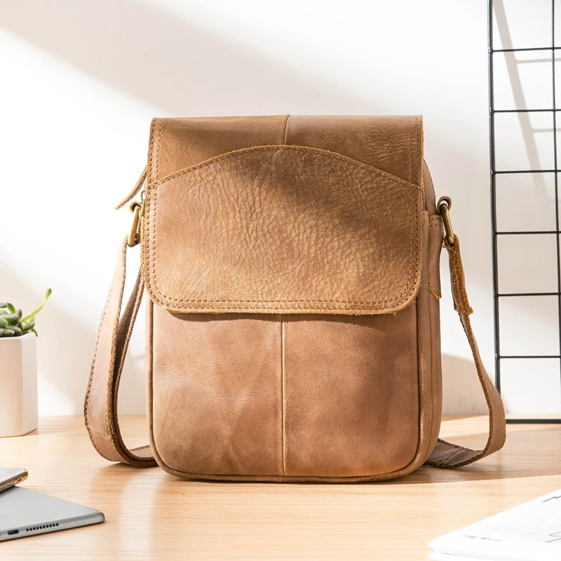 

Retro Shoulder Bag Men's Leather Casual Shoulder Bag Vertical Male Bag Cross-body Bag Japanese Men Bag Tide Header Layer Leather