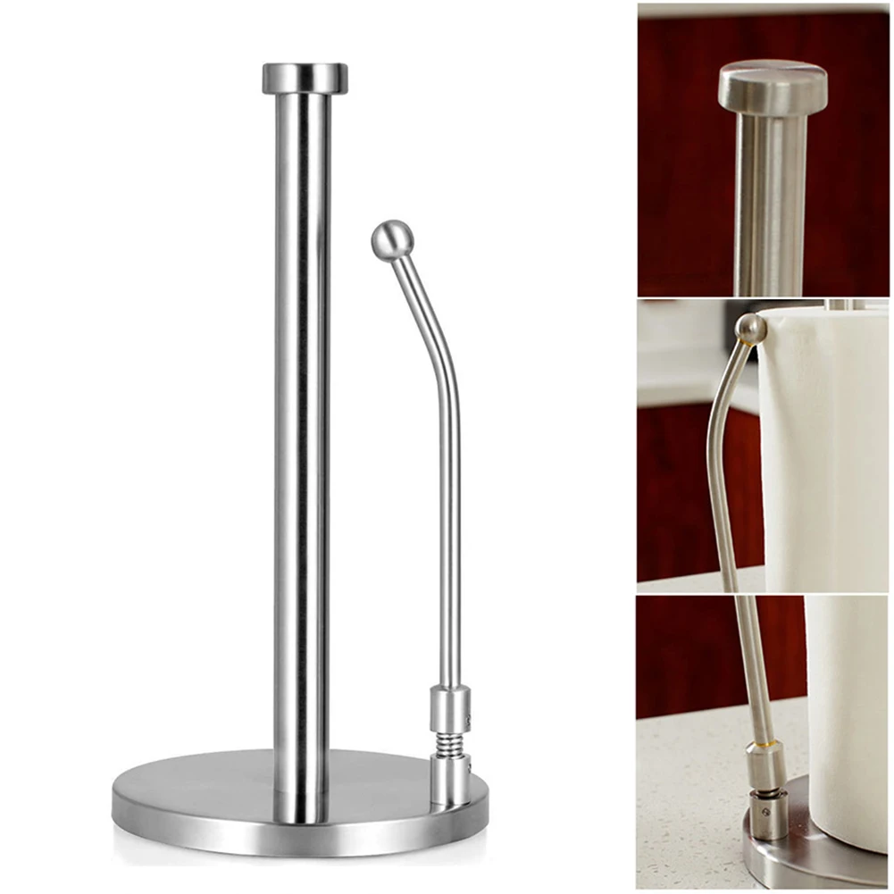 

Vertical Kitchen Paper Towel Holder Easy Tear With Adjustable Spring Arm Gift Portable Durable Home Countertop Stainless Steel
