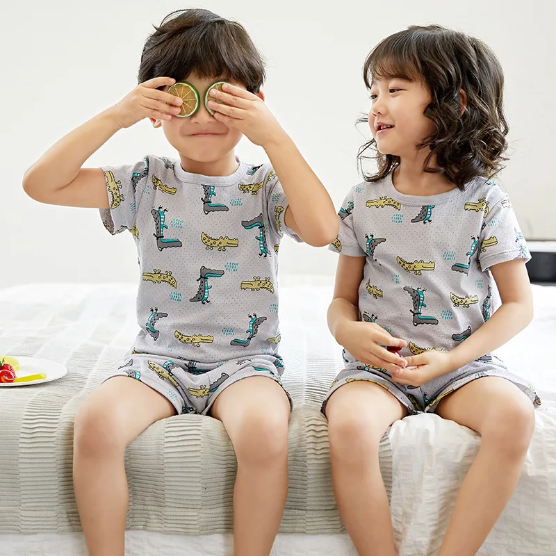 

Cartoon Kids Pajamas Sets Cotton Boys Sleepwear Suit Summer Girls Pajamas Short-Sleeved Tops+Pants 2pcs Children Sleep Clothes