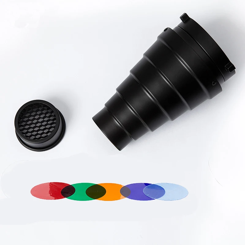 Конический тубус для фотосъемки с сотовой сеткой и 4 цветными гелевыми фильтрами
