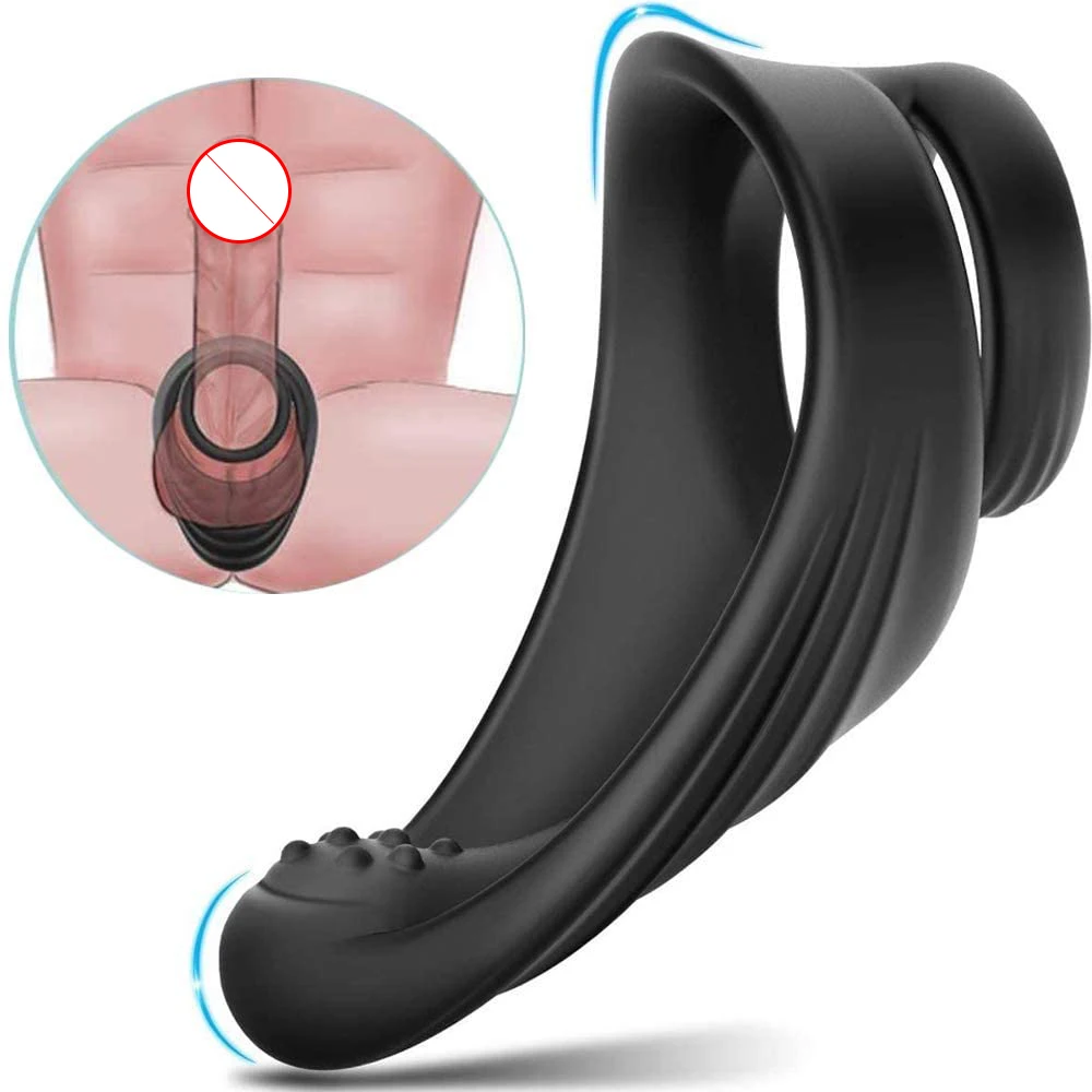 

Dual Cock Delay Ring Super Stretchy Butt Massager with Taint Teaser Prolong Erection Silicone Toy for Men Couple