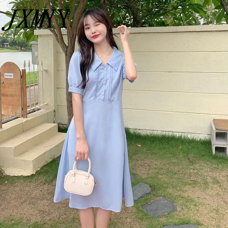 

JXMYY 2021 летние модные новые продукты большого размера тонкая рубашка с коротким рукавом женское удобное темпераментное платье юбка средней ...