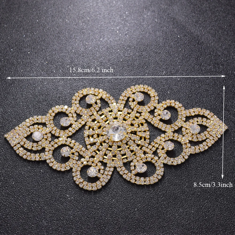 

10pcs wholesale 8.5*15.8cm sewing wedding dress belt appliques with rhinestones crystal sew on women clothings decoration