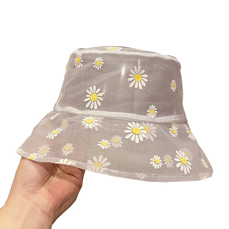 

2020 NEW Net yarn fisherman hat female summer fresh breathable thin section small daisy flower sun hat outdoor sunscreen sun hat