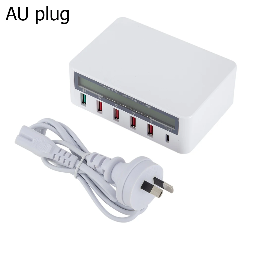 Австралия (AU) Usb-концентратор 5 портов Usb QC 3,0 быстрое зарядное устройство 5V 10A AC 100-240V ЖК-дисплей напряжения тока для IPhone IPad samsung+ EU Plug - Тип штекера: Австралия (AU)