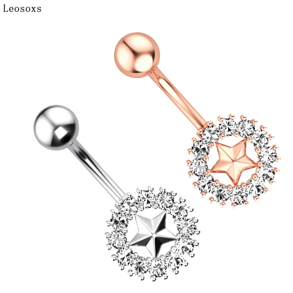 

Leosoxs 1pcs Explosive Sweet Five-pointed Star Round Stainless Steel Zircon Belly Button Ring Piercing Jewelry