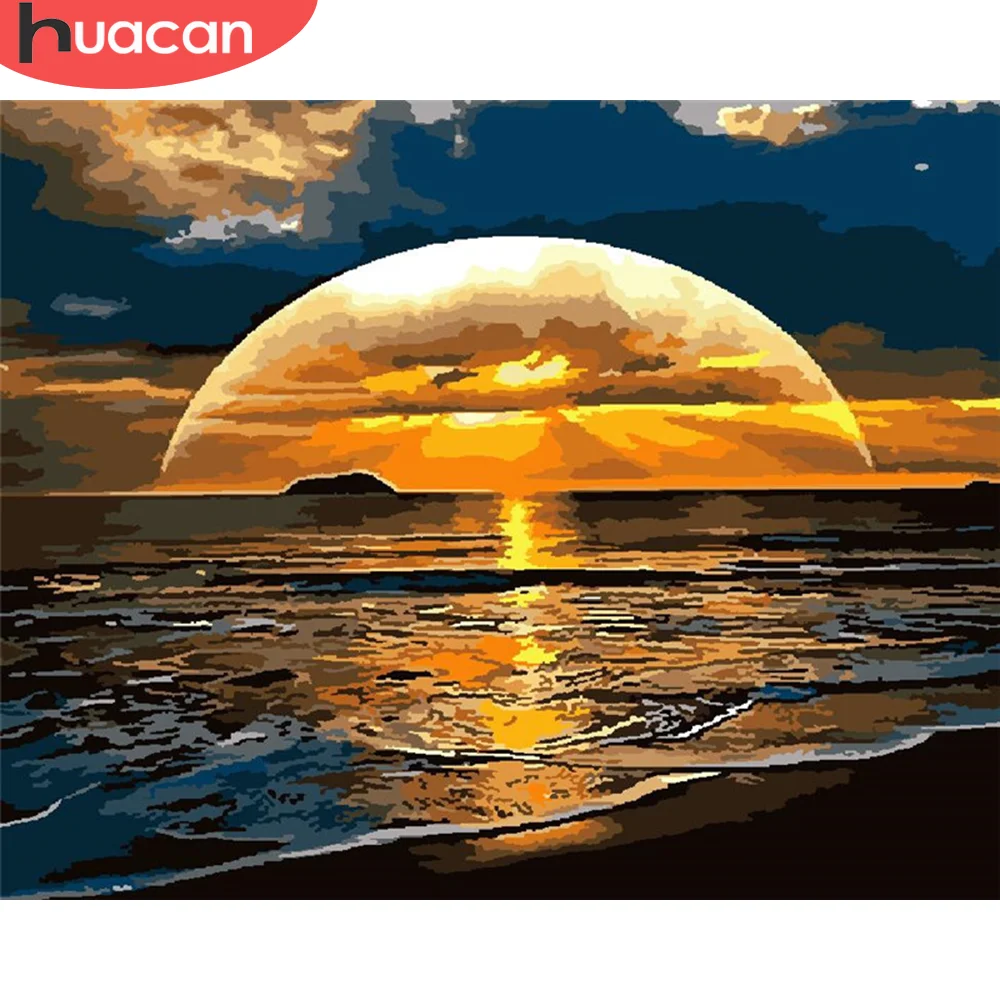 

HUACAN Oil Painting By Number Sea Drawing On Canvas Gift DIY Pictures By Numbers Scenery Kits Hand Painted Paintings Home Decor