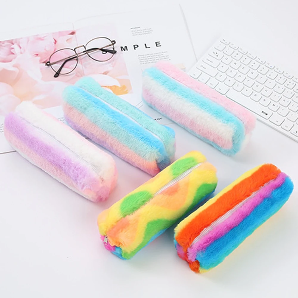 1 шт. милый Радужный плюшевый Чехол Карандаш сумка для ручки кавайная цветная