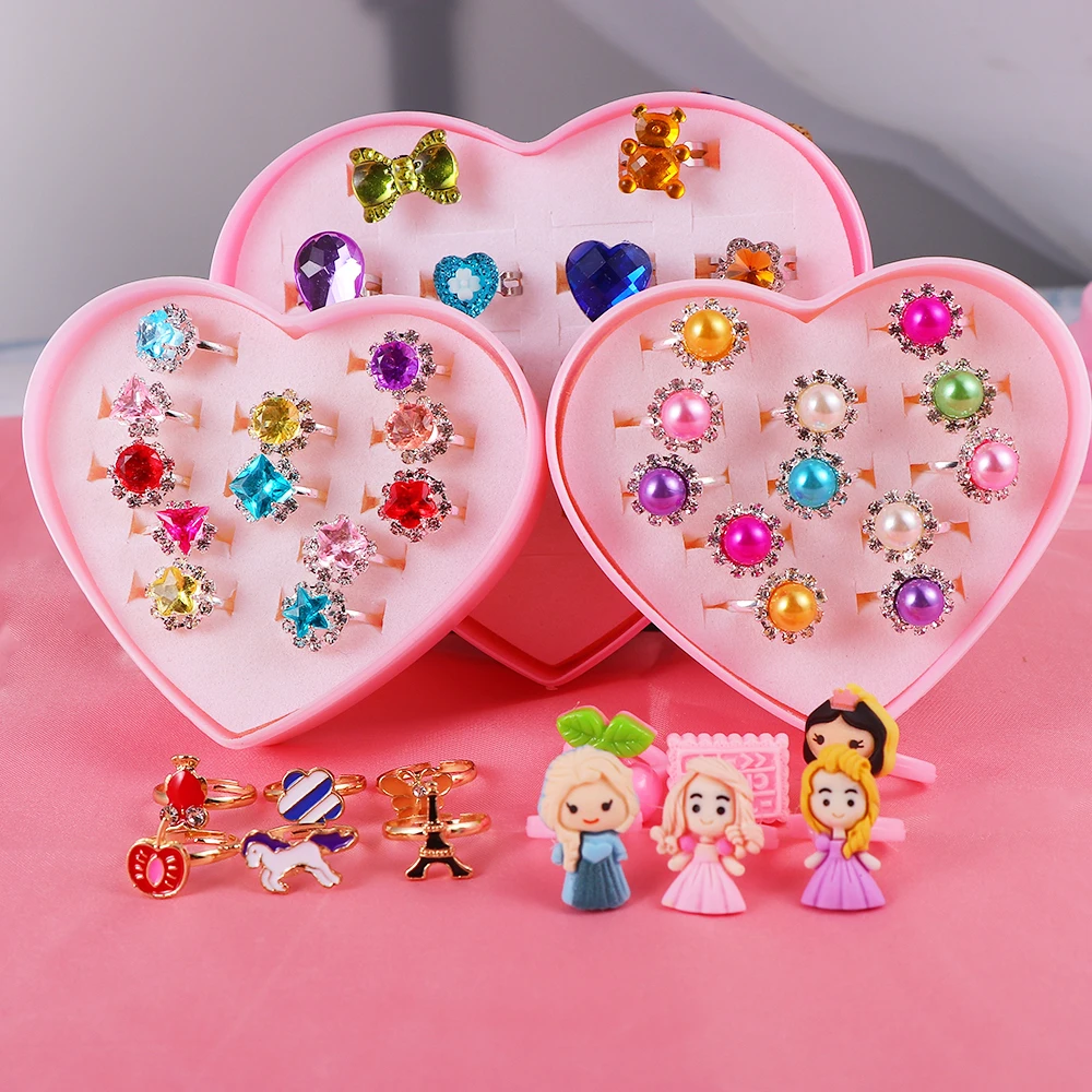 Kids  Adjustable Alloy Baby Rings Fashion Cartoon Children Girl Rings With Heart Shaped Showcase For Party Gift 1