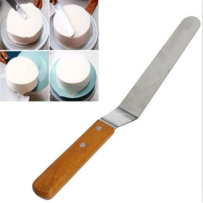 

1 шт. изогнутый шпатель для глазировки торта с деревянной ручкой из нержавеющей стали, скребок для крема торта