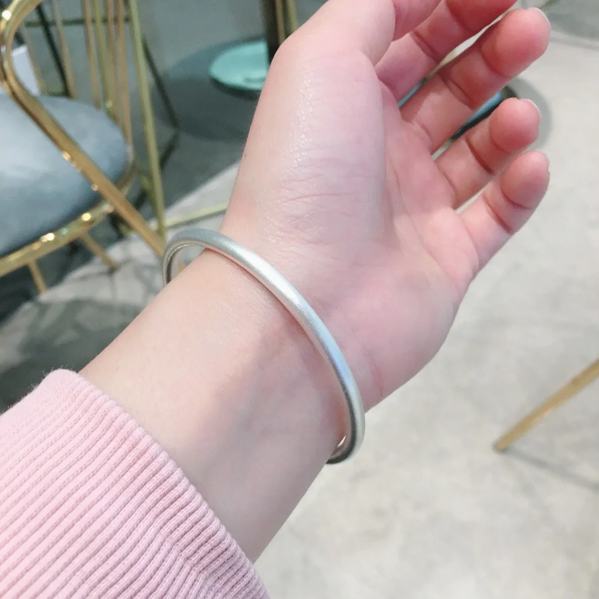 

silver 999 Women Vintage Handmade Bangles Matte Men and Women Couple Bracelet Simple Elegant Jewelry