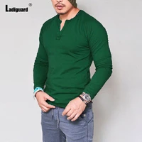 ladiguard 2021 summer casual skinny pullovers long sleeve mens top streetwear blue shirt tees sexy men clothing plus size s 4xl