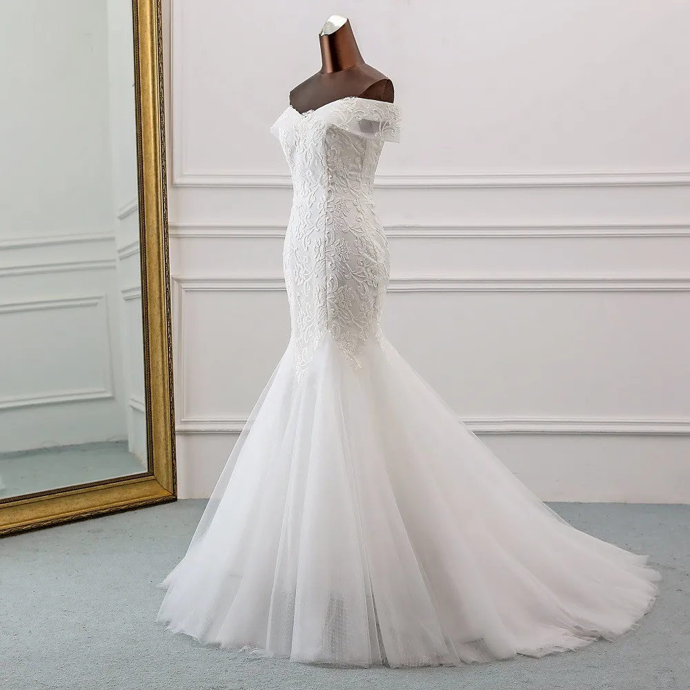 Свадебное платье с вырезом лодочкой новый стиль красивое кружевное свадебное