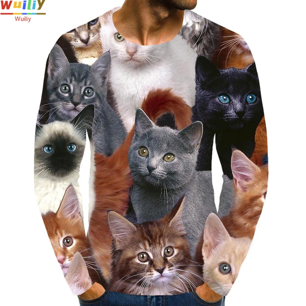 

Men's Animals Long T Shirt 3D Print Long Sleeve Cat Graphic Long Tees Pattern Tops Men/Women Tee