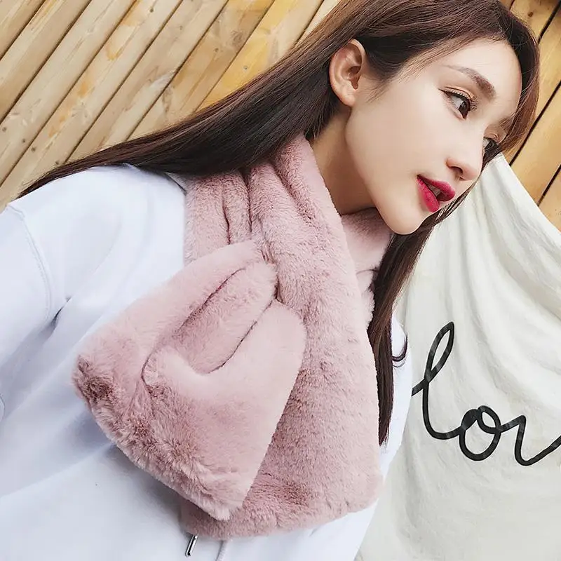 

Korean Version Female Winter Student Plush Scarf Woman Thickened Warm Imitation Rabbit Fur Long Neck Guard False Collar F31