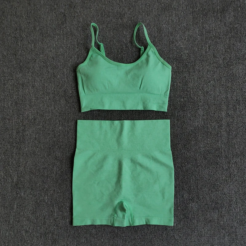 

6 Colors Sports Suit Seamless Yoga Set Female Workout Clothes Medium Support Sports Bra+High Waist Gym Shorts Women Sportwear