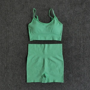 Женский спортивный костюм, бесшовный бюстгальтер и шорты с высокой талией, 6 цветов