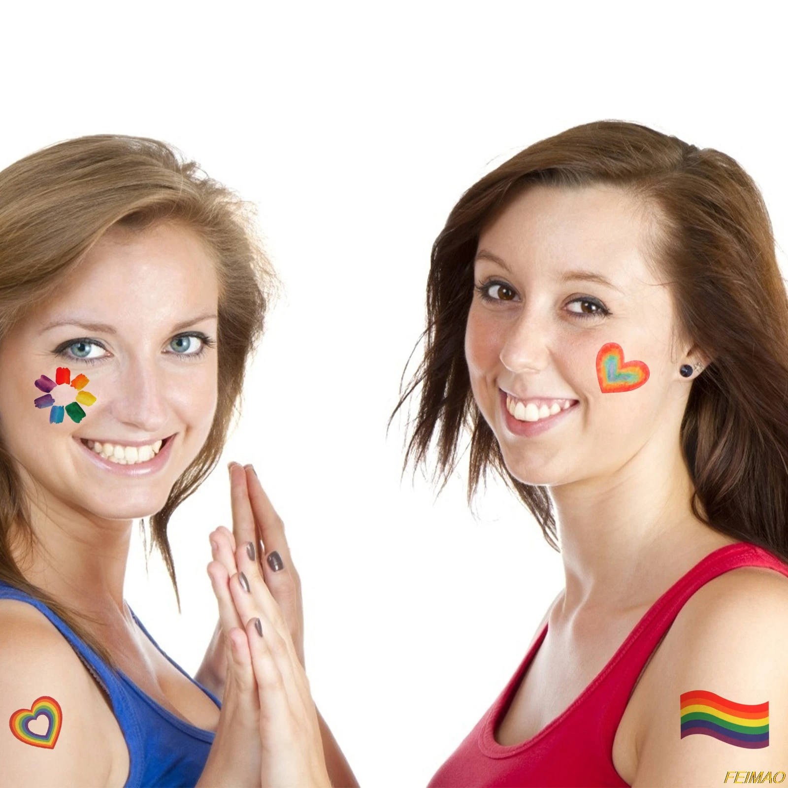 

32 PCS Gay Pride Body Tattoo Rainbow Temporary Tattoos Rainbow Flag Heart Tattoo
