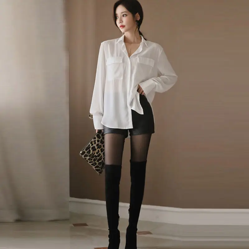 

High Waist PU Leather Shorts Korean Fashion Black Spring Autumn Women Shorts Cool Skinny Work Party Wear Female Shorts