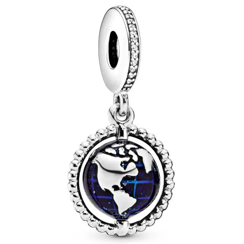 

100% 925 Sterling Silver Charm Spinning World Map Pendant Fit Pandora Women Bracelet & Necklace Diy Jewelry
