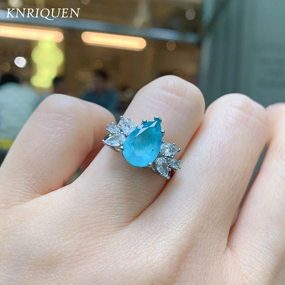 

2021 New Charms Party Wedding Rings Vintage 8*10mm Paraiba Tourmaline Lab Diamond Engagement Ring for Women Ladies Birthday Gift