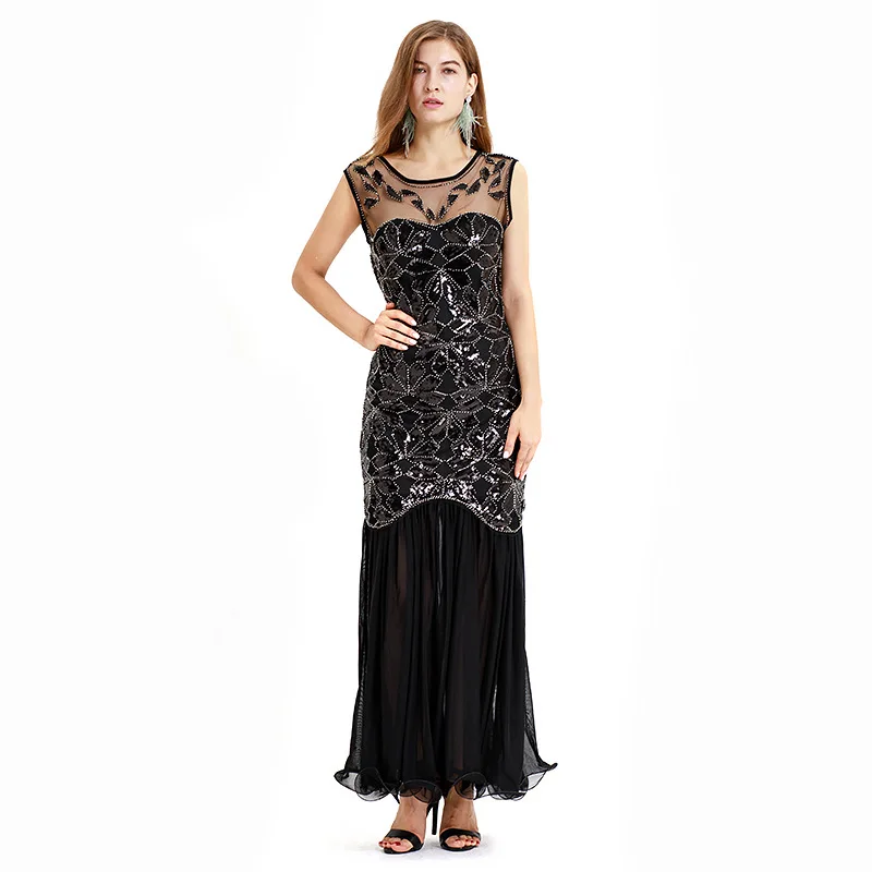 Женское вечернее платье Robe Femme 1920-х годов Great Gatsby Flapper Sequin dress летнее искусство деко ретро черное.