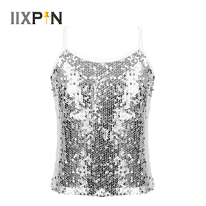 Женская Блестящая майка с блестками, топ для девушек, регулируемые топы на бретелях-спагетти с блестками, топ для танцев, майка
