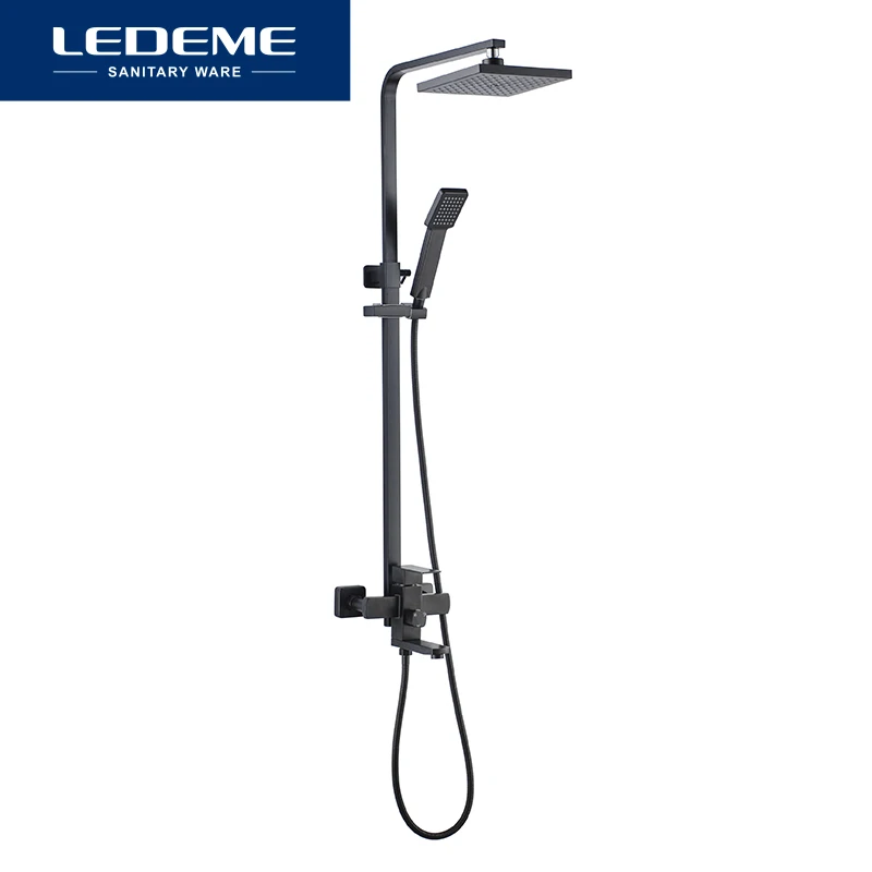 ledeme bathroom shower faucet set black rainfall sprayer shower mixer wall mount hot cold water tap mixers with hand l72433b free global shipping