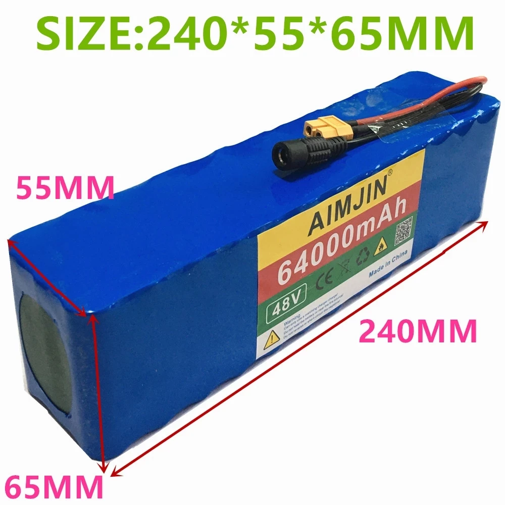 

XT60 Interface 13S3P 48V 64Ah 1000watt 18650 Battery Pack MH1 54.6v E-bike Electric Bicycle Battery Scooter with 42A Discharge