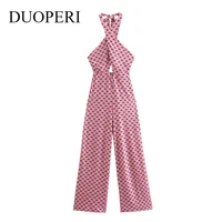duoperi fashion printed halter jumpsuit women casual sleeveless chic lady romper one piece outfit playsuit female