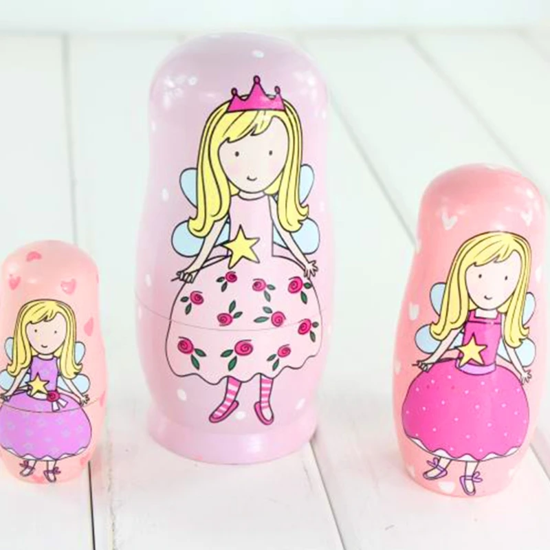 

5PCS Angel Princess Russian Nesting Dolls Wooden Matryoshka Dolls Kids Toy Gift