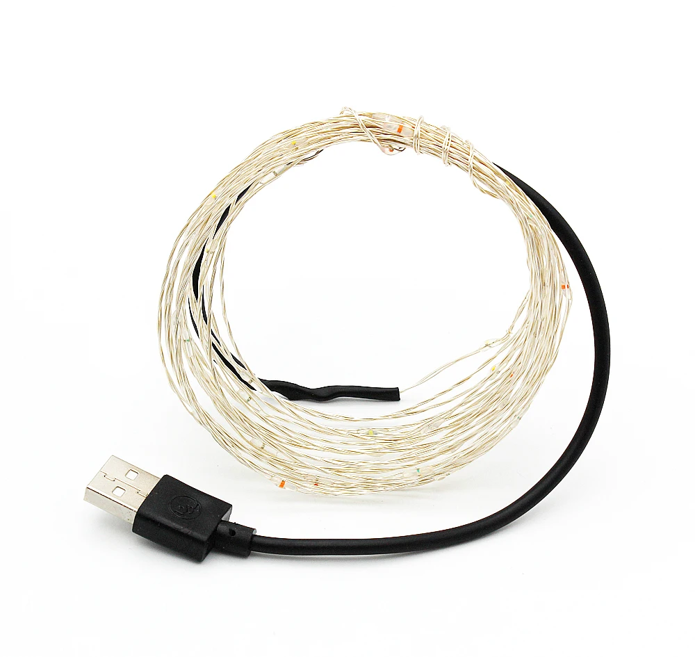 10 м USB светодиодный светильник, водонепроницаемый светодиодный, серебряная медная проволока, праздничная, уличная, Сказочная, Рождественская вечеринка, свадебное украшение
