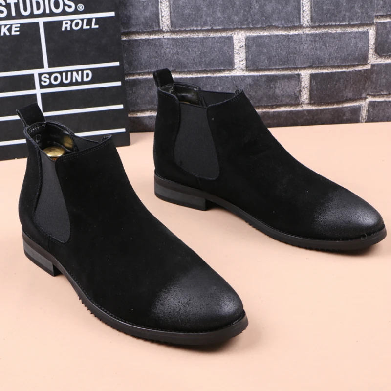 

Korean style men's leisure breathable chelsea boots cow suede leather shoes spring autumn ankle boot zapatos hombre botas botine