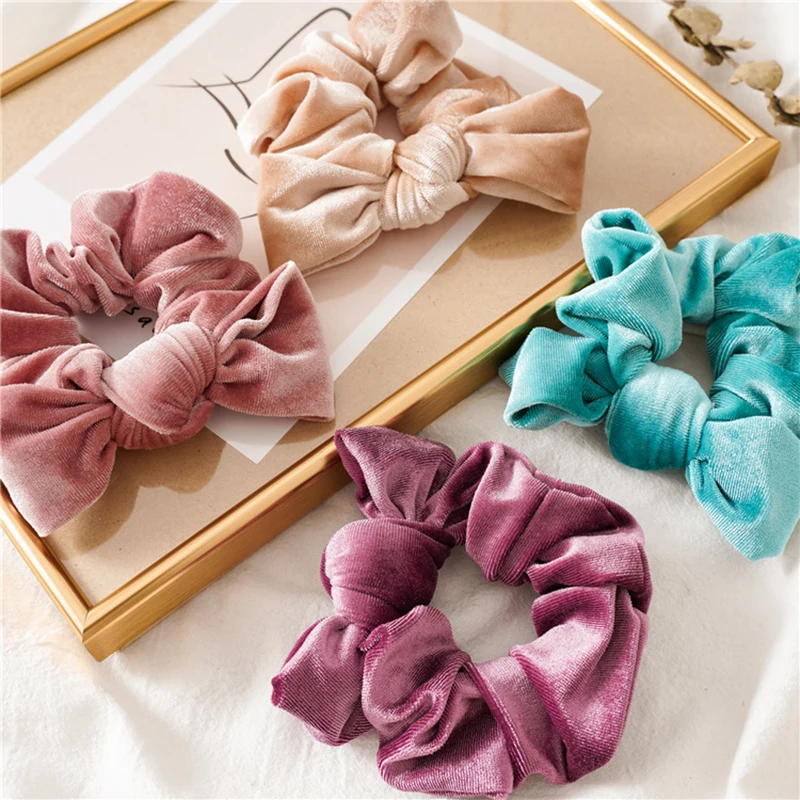 

1Pcs Vintage Velvet Scrunchie Solid Color Scrunchies Elastic Hair Bands Headband Ponytail Holder Ties Rope Hair Accessories Gift