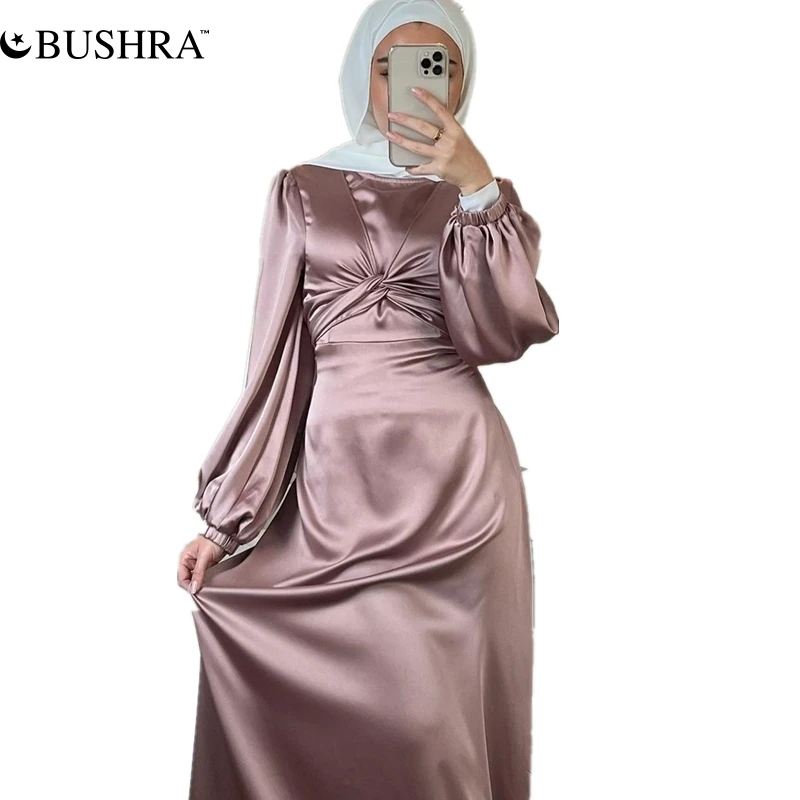 Всадра Рамадан шелковые мусульманские женщины Дубай модная мусульманская одежда Кафтан длинное женское платье хиджабы платья