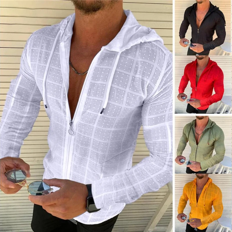 

New Fashion T-shirt Thin Solid Color Zipper Men's Self-Cultivation Breathable Casual V-Neck Long-Sleeved T-shirt