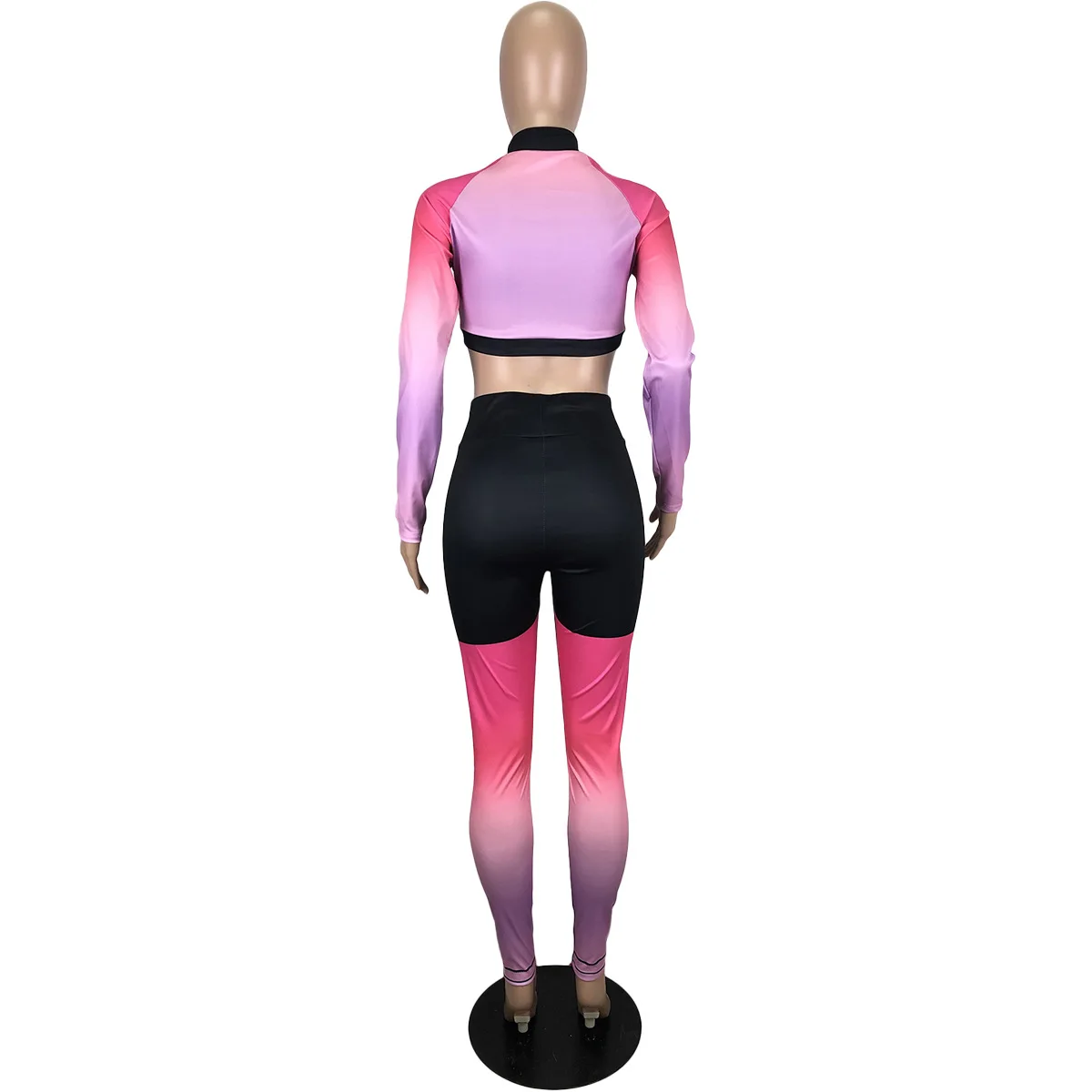 

Tracksuit 2 Piece Set Women Long Sleeve Gradient Hollow Out Sexy Crop Top and Stretch Leggings Pants Sets Wholesale Dropshipping