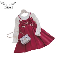 girls korean version of the small incense wind fake two piece dress winter dress for girls flower girl dresses kids clothes