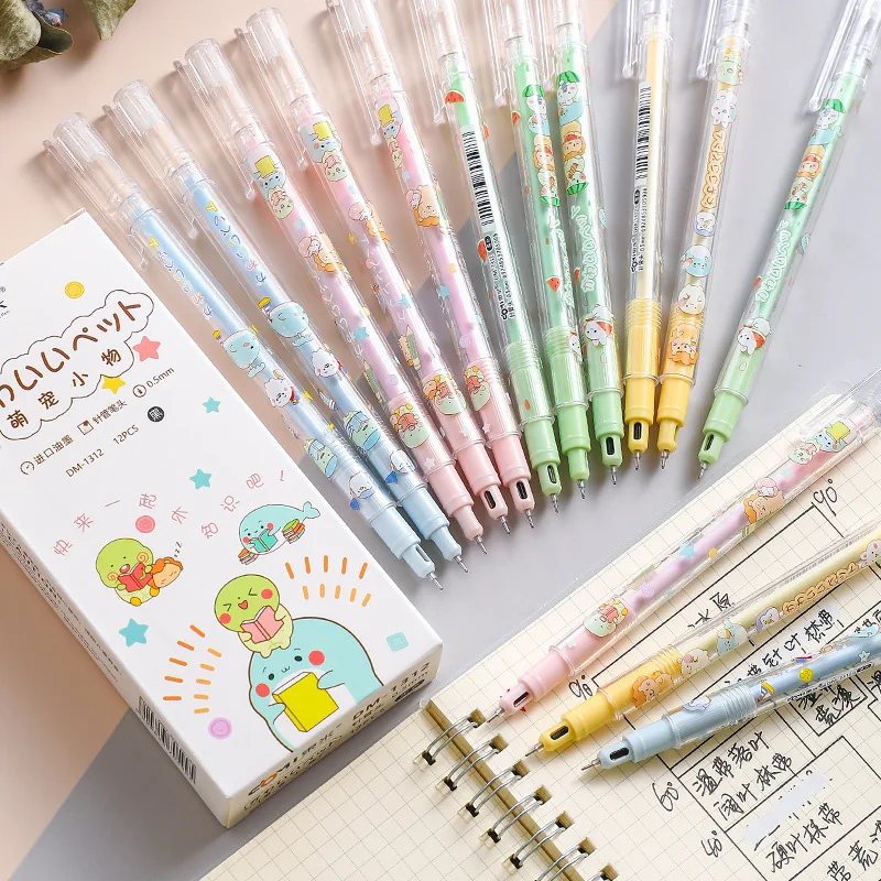 

48pcs Kawaii Pen Cute Cartoon Animal Pens for School Stationery Set Office Accessories Cute Things Kids Prizes Needle Point Pen