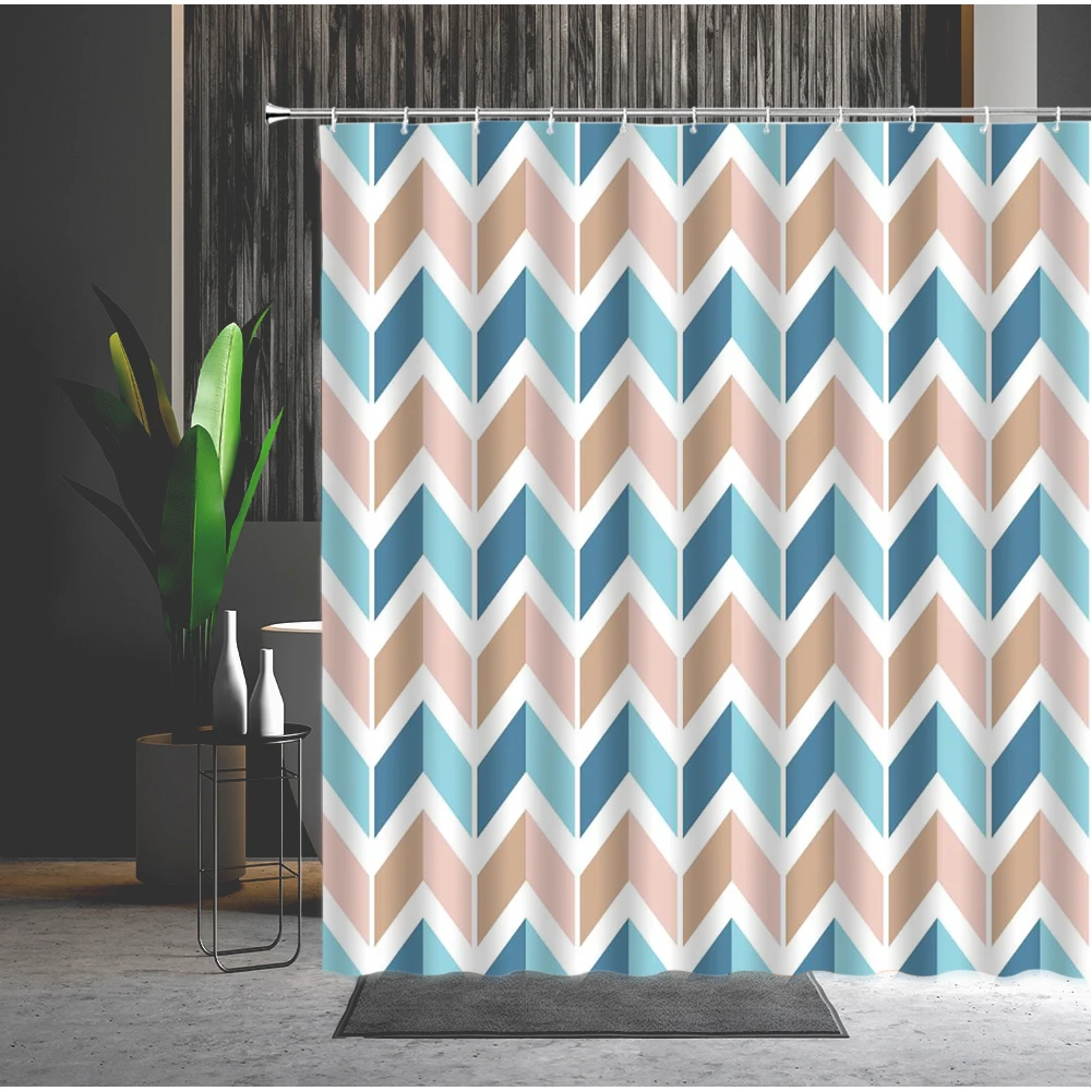 

Waterproof Shower Curtain Geometry Stripe 3D Printing Machine Washable Bathroom Partition Curtain With Hooks Bath Curtains Set