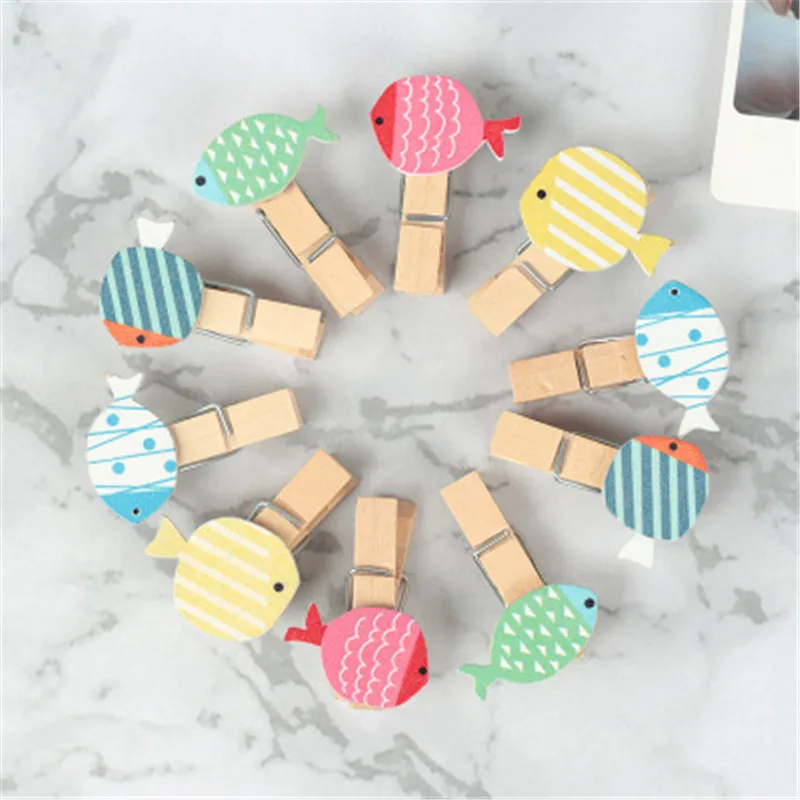 10 шт./компл. мультфильм Тропические рыбы шпагат деревянный зажим мини сосны