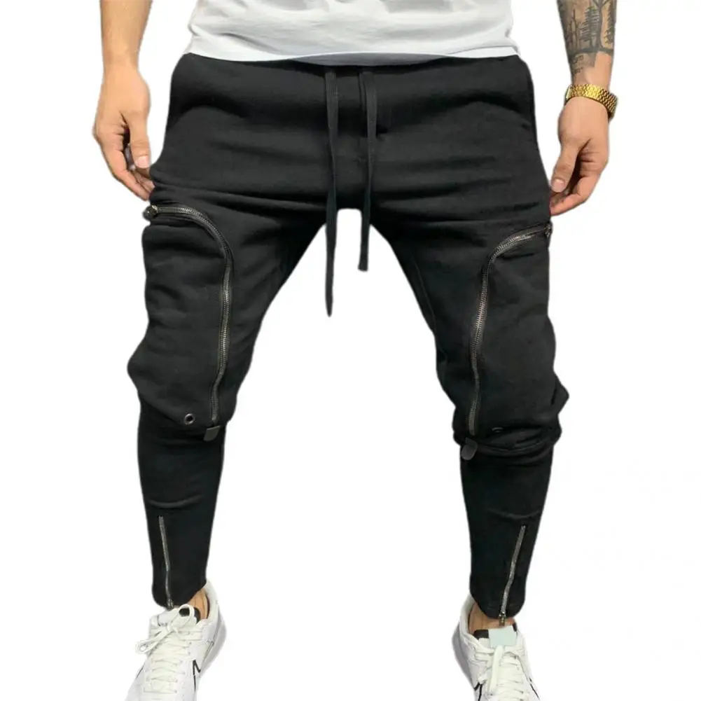 

Sporty Casual Solid Color Elastic Waist Pants Trousers Men Pants Mid Waist for Running