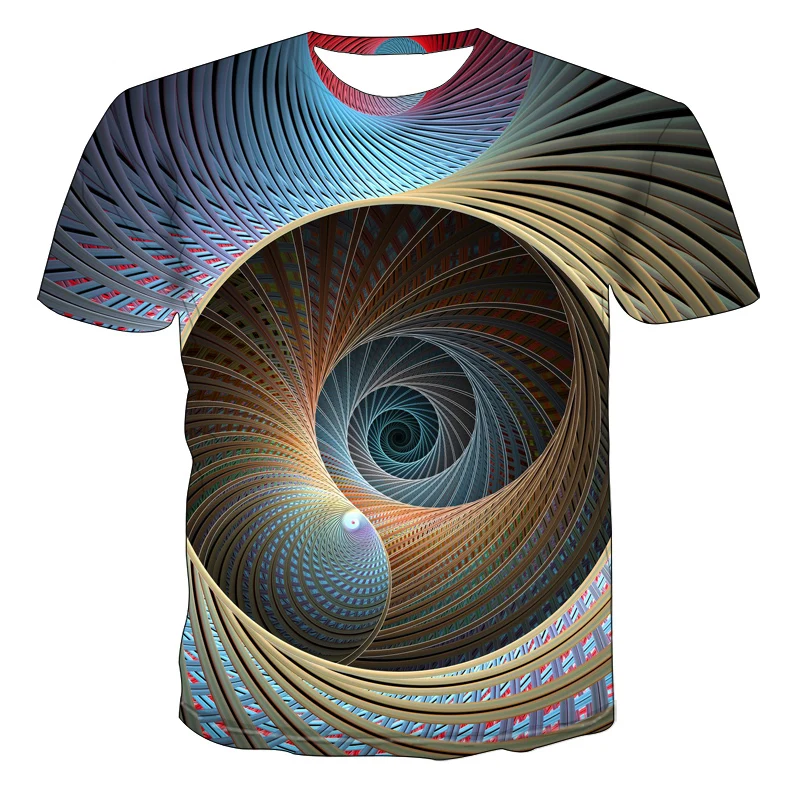 

2021 men's 3D wind printed T-shirt 3D tunnel grid printed T-shirt men's circle T-shirt