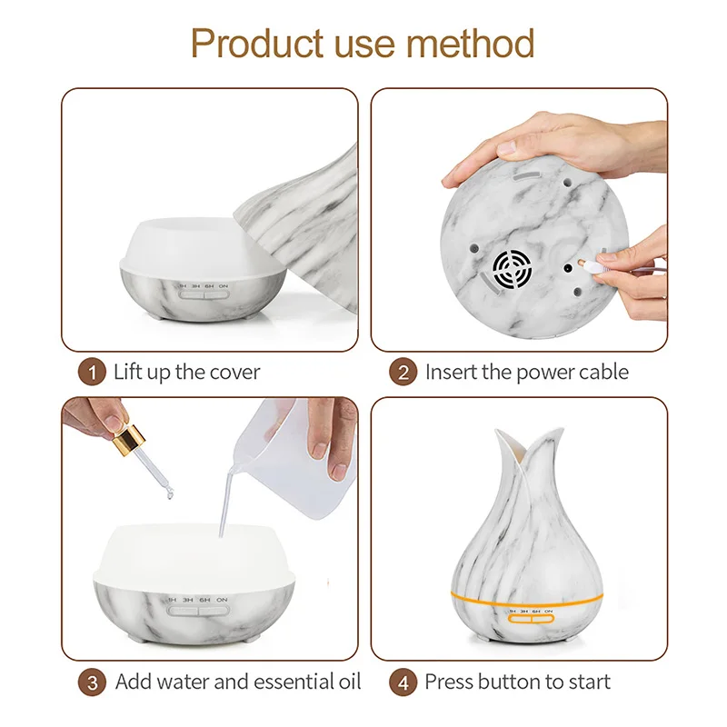 

400ml Aroma Diffuser Essential Oil Air Pupifier Ultrasonic Air Humidifier with 7 Color Changing LED Lights for Home or Office