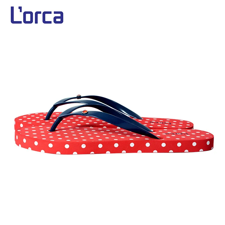 Женские Вьетнамки с узором в горошек шлепанцы на плоской подошве для душа
