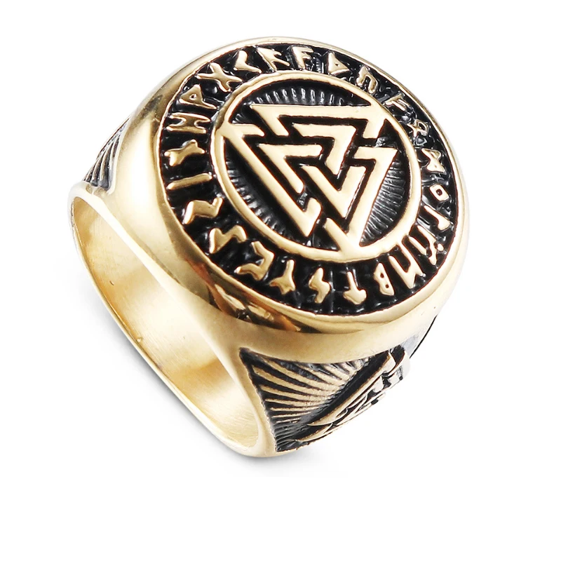 2020 New Tribal Symbol Myth Hip hop Silver Gold Ring Male Stainless Steel Jewelry Norse Viking Motor Biker for Men | Украшения и